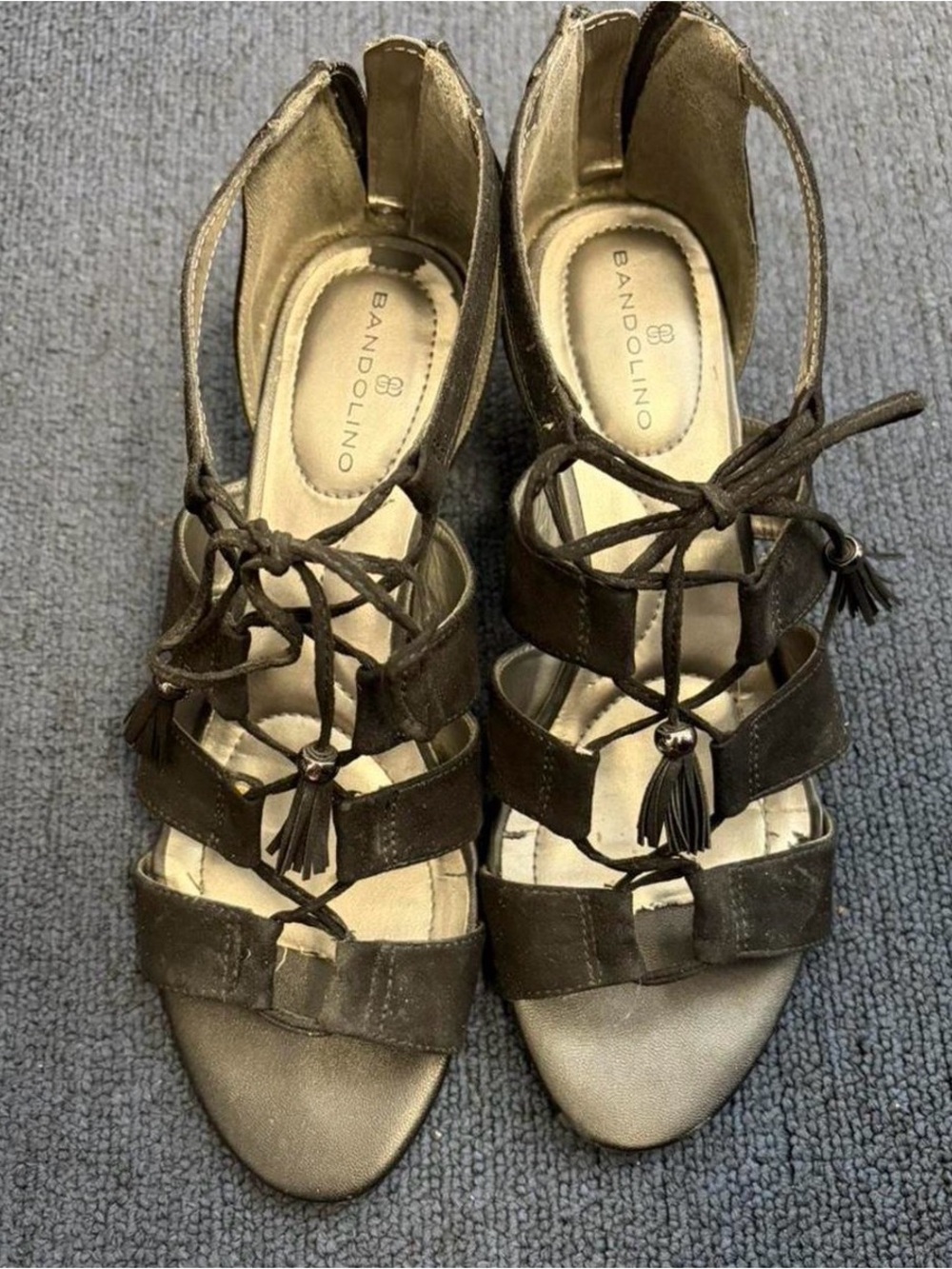 Bandolino Brown Lace-Up Tassel Heeled Sandals
